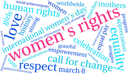 Women's Rights Word Cloud on a white background. 