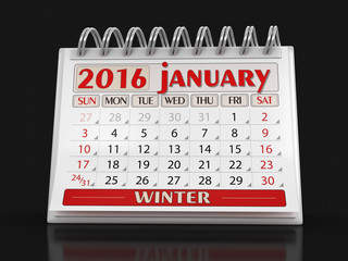 Calendar -  January 2016 (clipping path included)