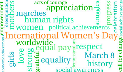 Fototapeta premium International Women's Day word cloud on a white background. 