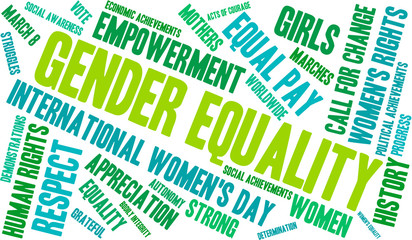 Gender Equality word cloud on a white background. 