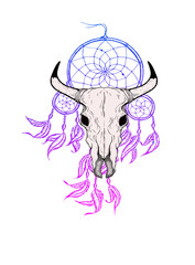 Hand drawn Buffalo Skull Native American Totem