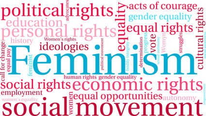 Feminism Word Cloud on a white background. 