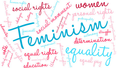 Feminism Word Cloud on a white background.