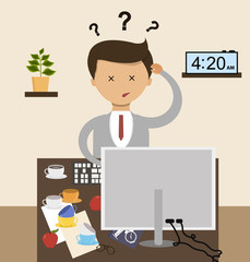 Business concept in flat design. Work to night. Vector