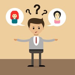 Business concept in flat design. A matter of choice between two women. Vector