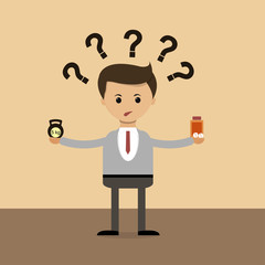 Business concept in flat design. The question of choosing between health and disease. Vector