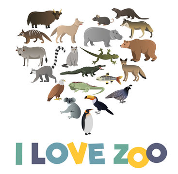 I love ZOO. Vector poster with animals images