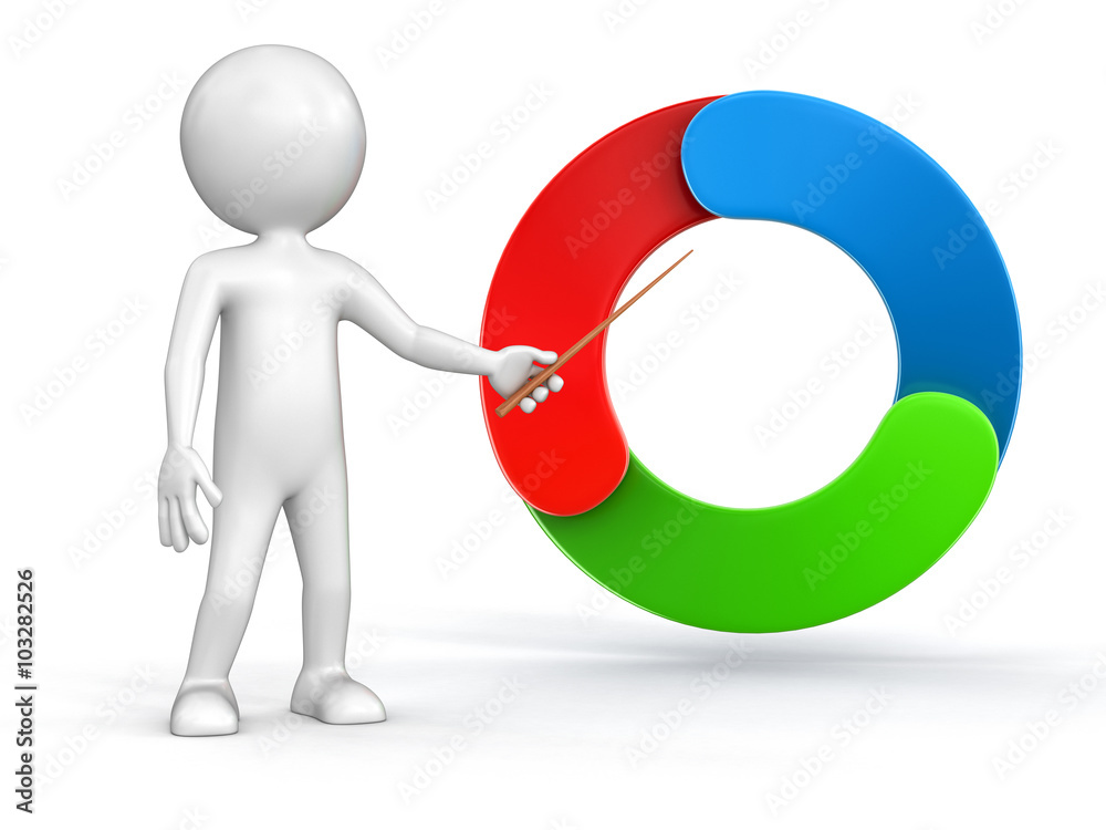 Poster man and circular graph. image with clipping path