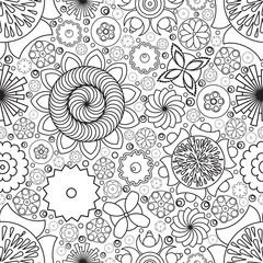 Fototapeta premium Vector seamless monochrome floral pattern. Imitation of hand dra