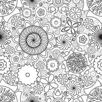 Vector seamless monochrome floral pattern. Imitation of hand dra