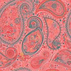 Paisley vintage floral motif ethnic seamless background.
