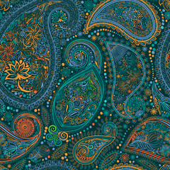 Paisley vintage floral motif ethnic seamless background.