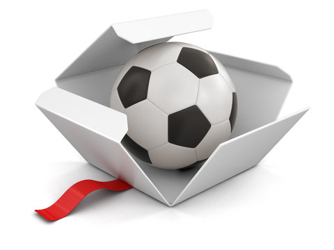 Open package with Soccer Ball. Image with clipping path