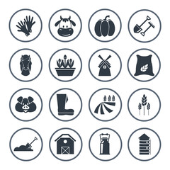 Set of sixteen agriculture icons