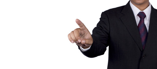 Businessman concept pushing touch blank with white background isolated