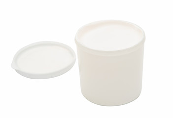 Watercolor paint in buckets isolated on white background. Art pa