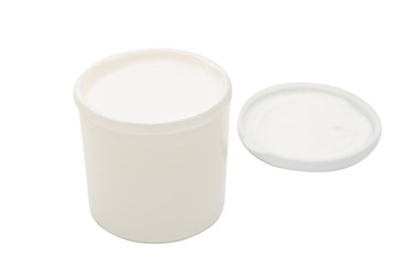 Watercolor paint in buckets isolated on white background. Art pa