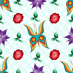 Butterfly Flower Garden Seamless Pattern