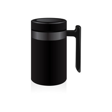 Vector black thermo mug, travel mug, thermos isolated on white background