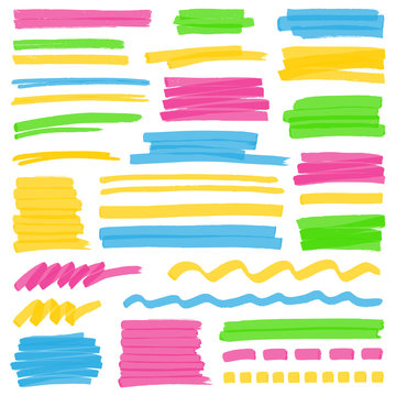 Highlighter Color Stripes, Strokes and Marking Design Elements