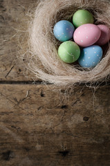 Easter eggs on wooden background