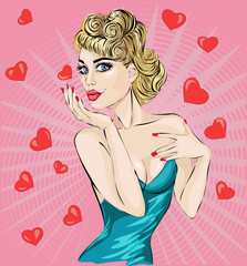 Valentine Day Pin-up sexy woman portrait with hearts