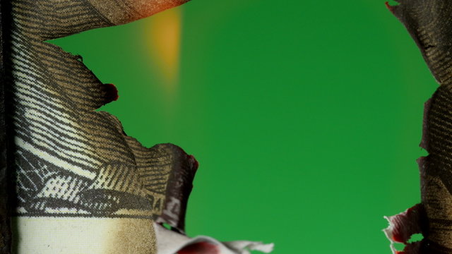 Dollar bill USA money burning. Green screen. Dollar bill USA money burning in flames, economic crisis or inflation concept.