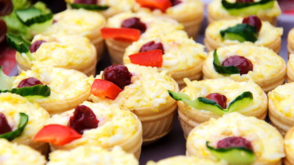 Dish of canapes with cheese