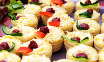 Dish of canapes with cheese