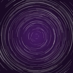 Startrails around Polaris star. Starry night sky. Vector illustration.
