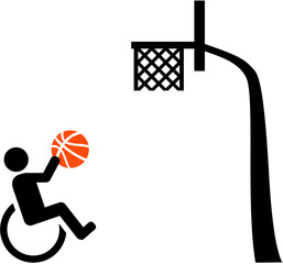 Wheelchair basketball with basket icon