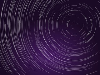 Startrails around Polaris star. Northern purple aurora on night sky.