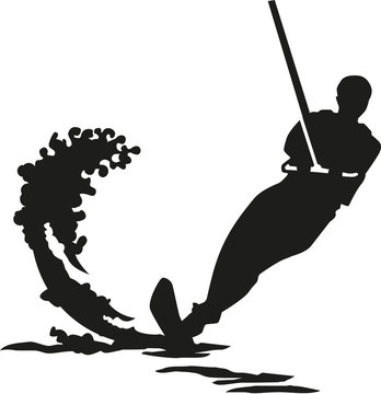 Water ski silhouette with wave