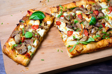 pie with meat, mushrooms and herbs