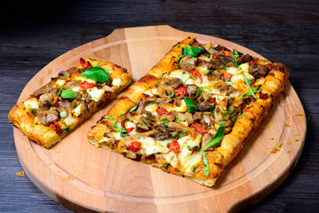 pie with meat, mushrooms and herbs
