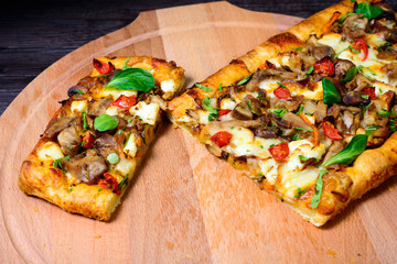 pie with meat, mushrooms and herbs