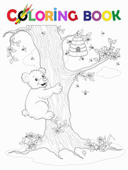 Ausmalbild Bär klettert am Baum zum Honigkorb
Vektor Illustration isoliert auf weiß