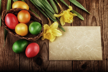 Naklejka na ściany i meble Easter eggs paper sheet in retro vintage look