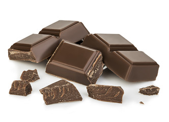Chocolate bars close-up isolated on a white background.