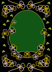 Golden sparkly clover leaves on a black. Luxury background for St. Patrick's greetings card.