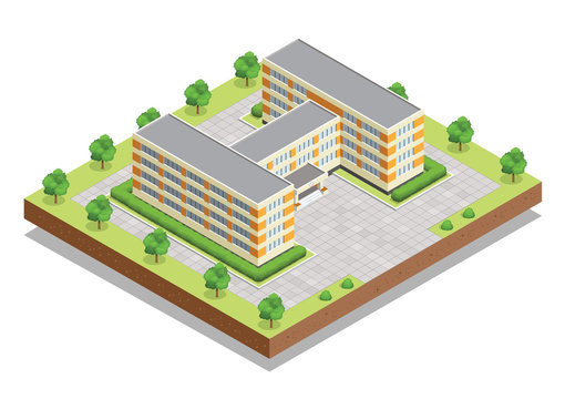 School or university or college building. Flat design web isometric concept. 