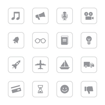 gray web icon set 5 with rounded rectangle frame for web design, user interface (UI), infographic and mobile application (apps)