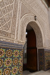 Sidi Bel Abbes mosque, Marrakech, Morocco, Africa.  the ornately exterior entrance to an Islamic mosque.