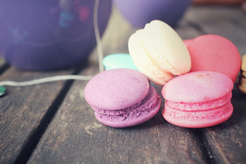 French macaroons with hot tea