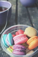 French macaroons with hot tea