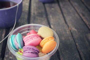 French macaroons with hot tea