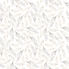 seamless pattern with doodle hand-drawn feathers