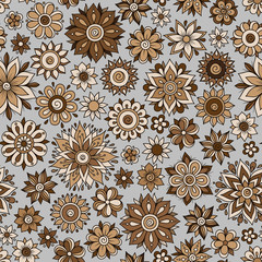 Henna Mehndi Tattoo Doodles Retro Seamless Pattern Flowers