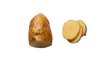 potato and slice of potato on white background