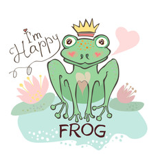 Happy frog. Cute image.